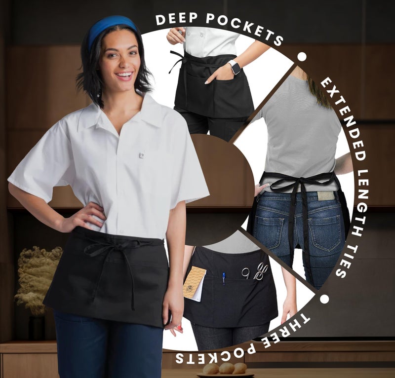 Avalon Kitchen Black server aprons with pockets Black waitress aprons with pockets half apron with pocket serving apron - Image 3